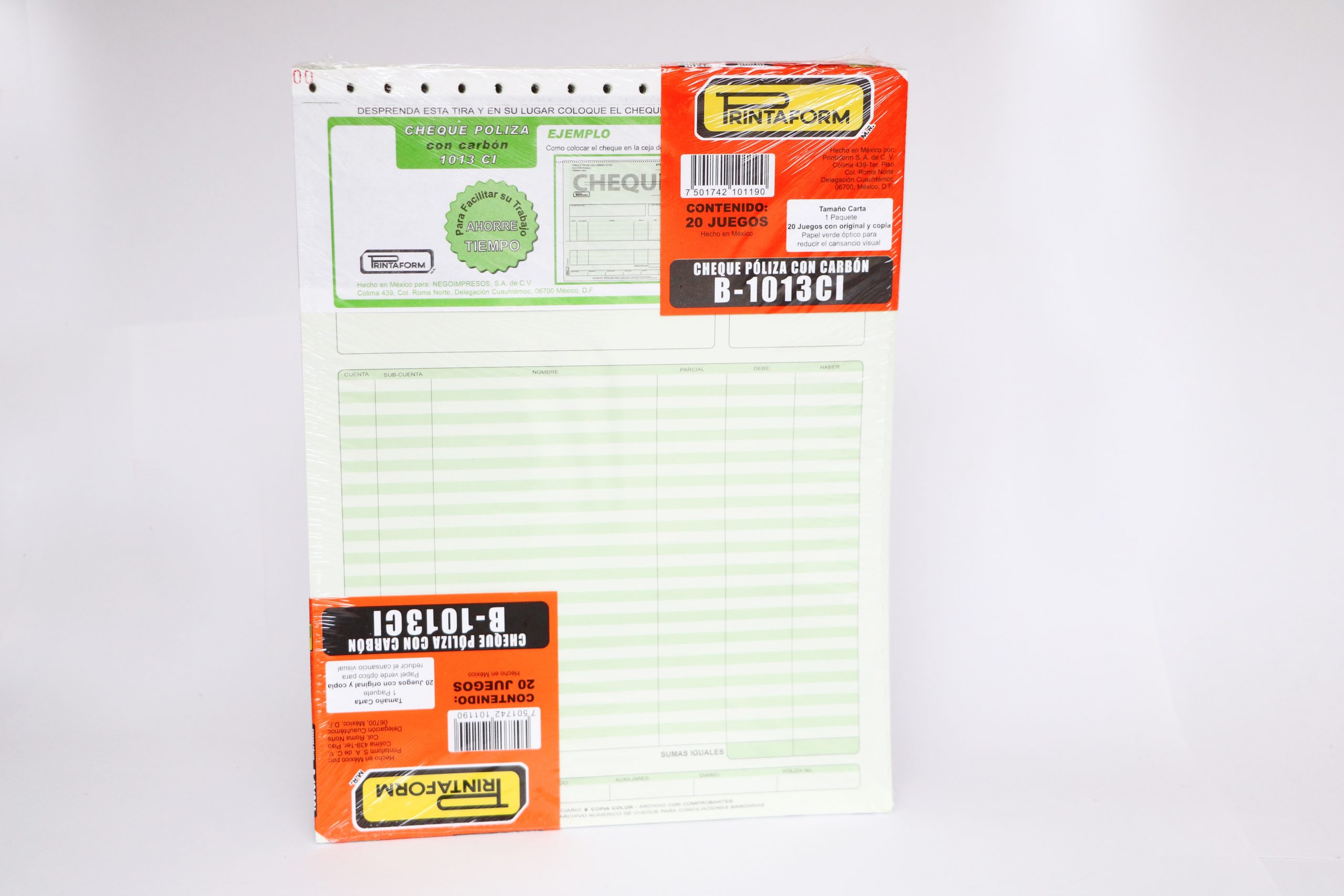 POLIZA DE CHEQUE #1013CI PRINTA. CTA. 20 JGO. C/CARB. C(50)