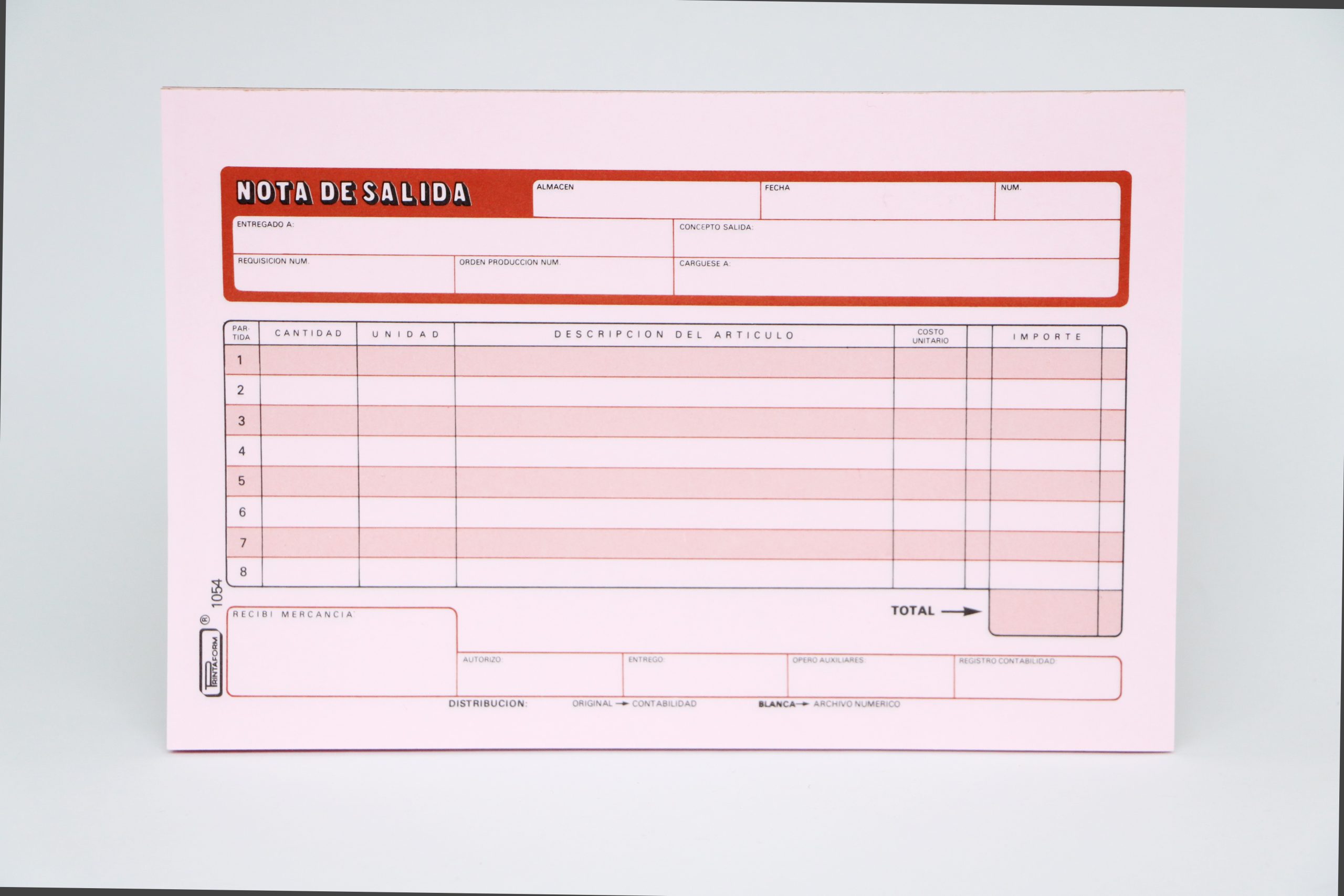 NOTA DE SALIDA #1054 PRINTAFORM 1/2 CTA. 25 JGO. E.(3) (144)