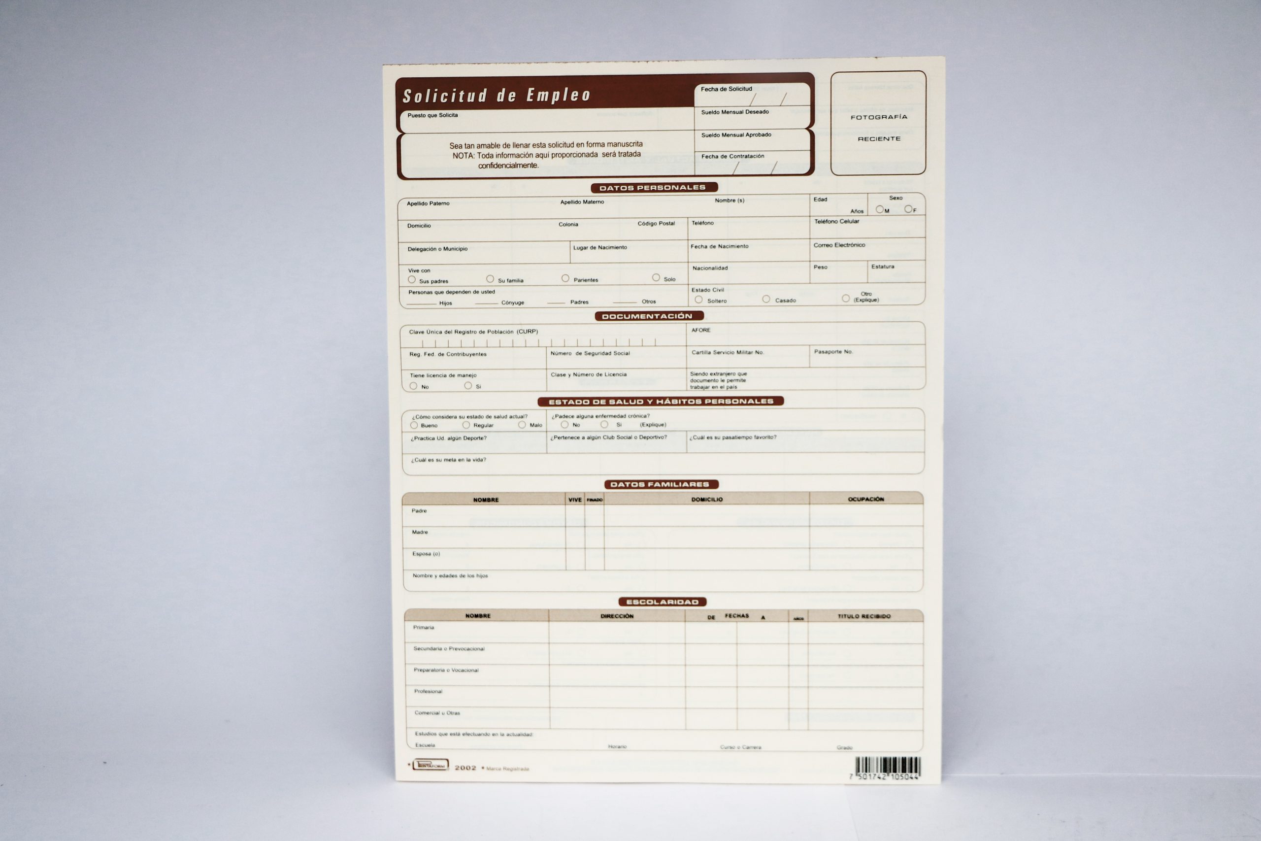SOLICITUD EMPLEO PRINTAFORM CTA. 25H. #2002 E.(3) C.(72)
