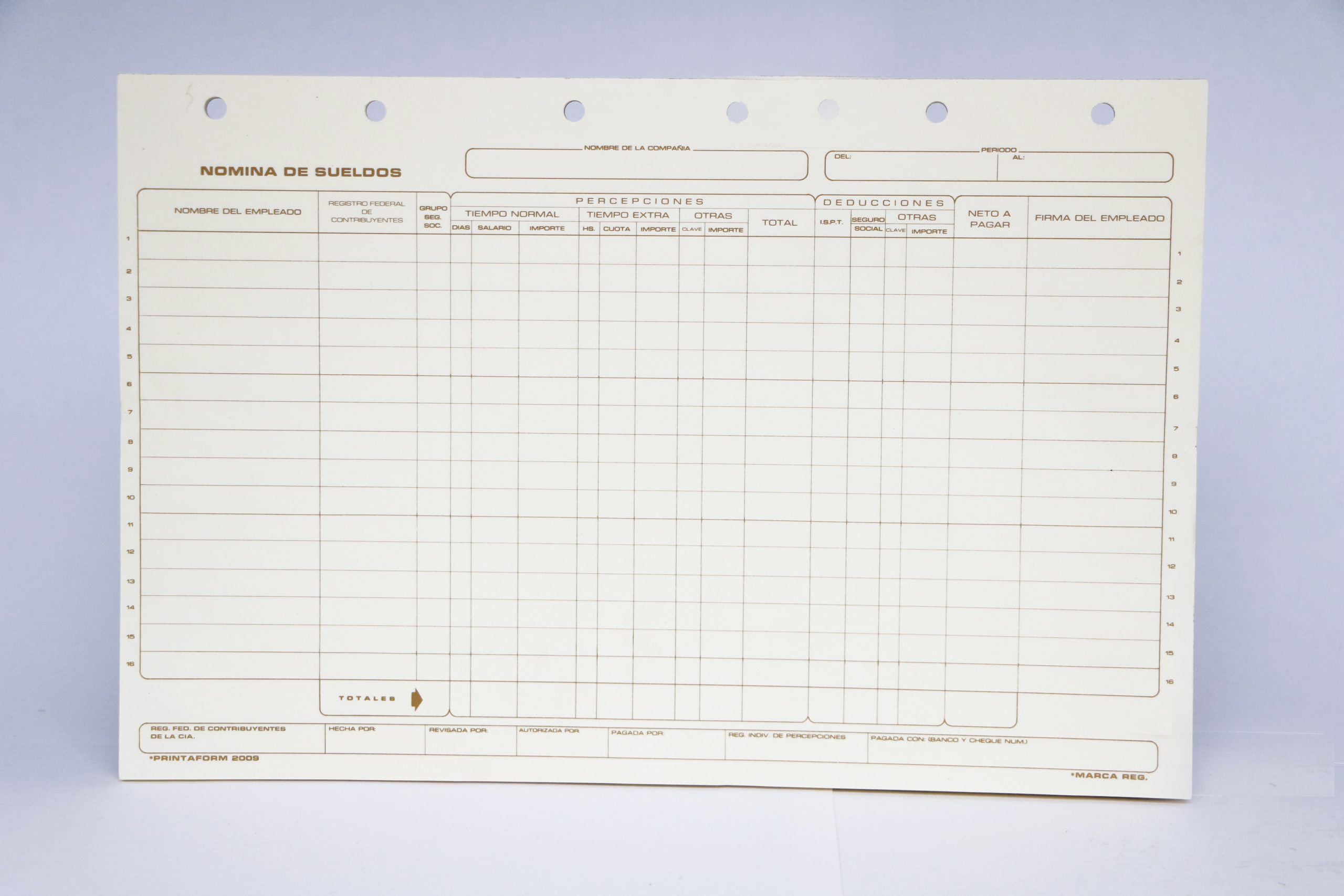 NOMINA DE SUELDOS #2009 PRINTAFORM OFI. 25H. E.(3) C.(72)