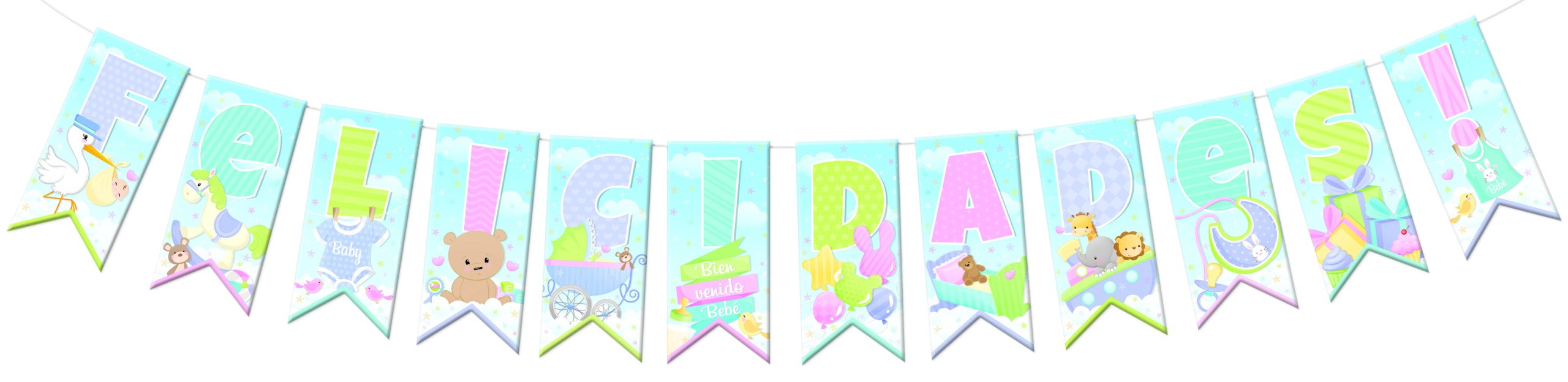 LETRERO BANDERIN FELICIDADES 1136 PADI BOLSA C/1 PZA. E.(25)