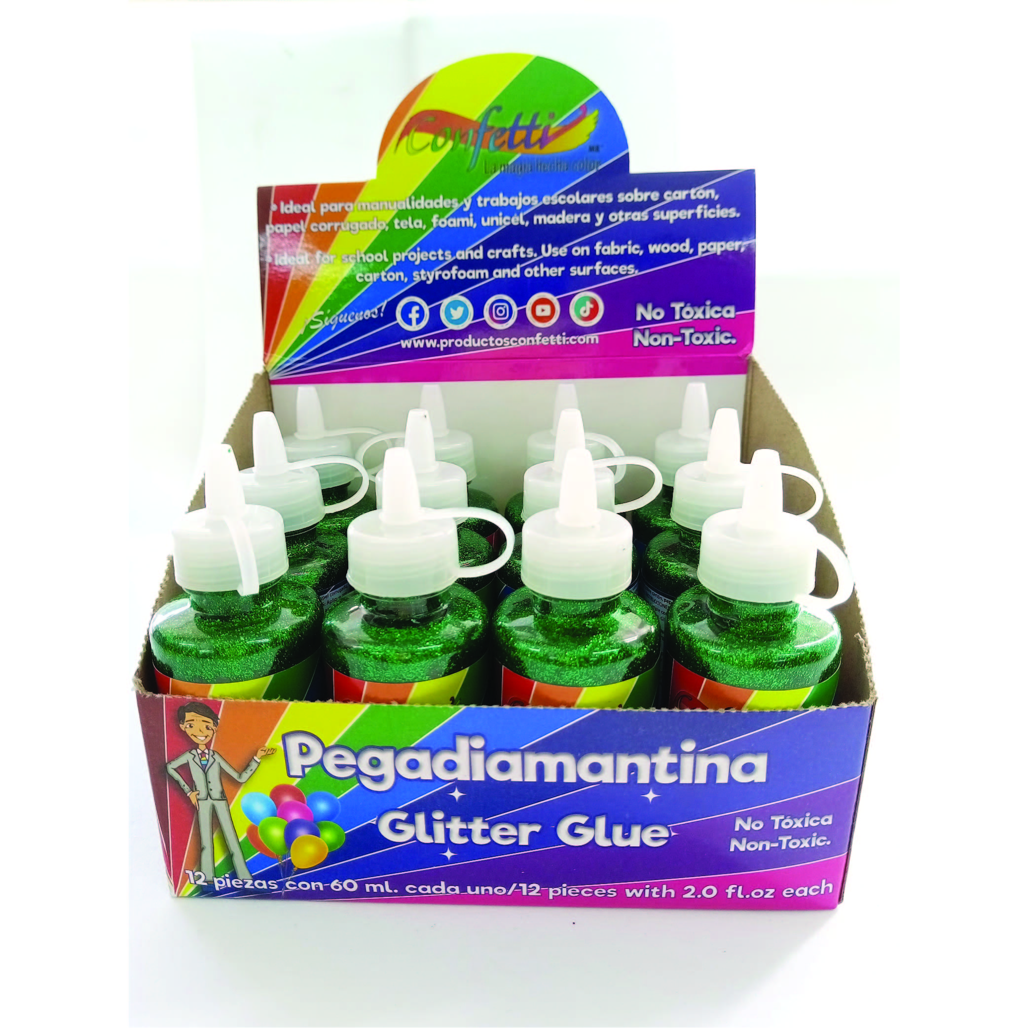 PEGAMENTO C/DIAM. 60ML. CONFETTI VERDE E.(12) C.(288)