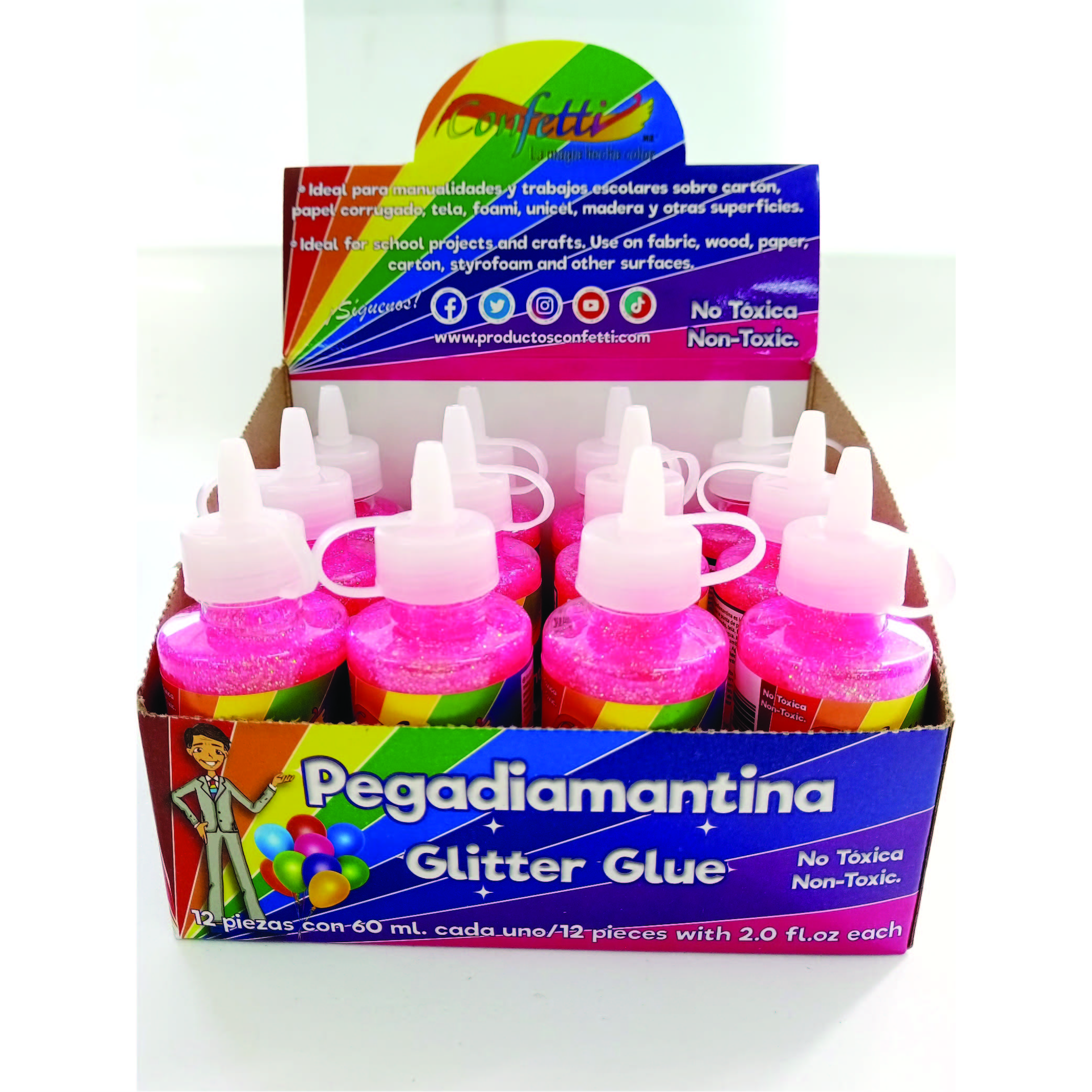 PEGAMENTO C/DIAM. 60ML. CONFETTI ROSA E(12) C(288)